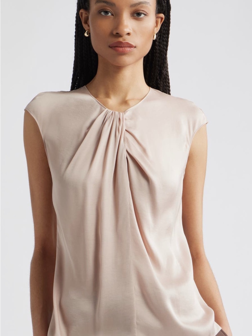 Nordstrom Twist-Front Pleated Cap-Sleeve Blouse, Size Medium